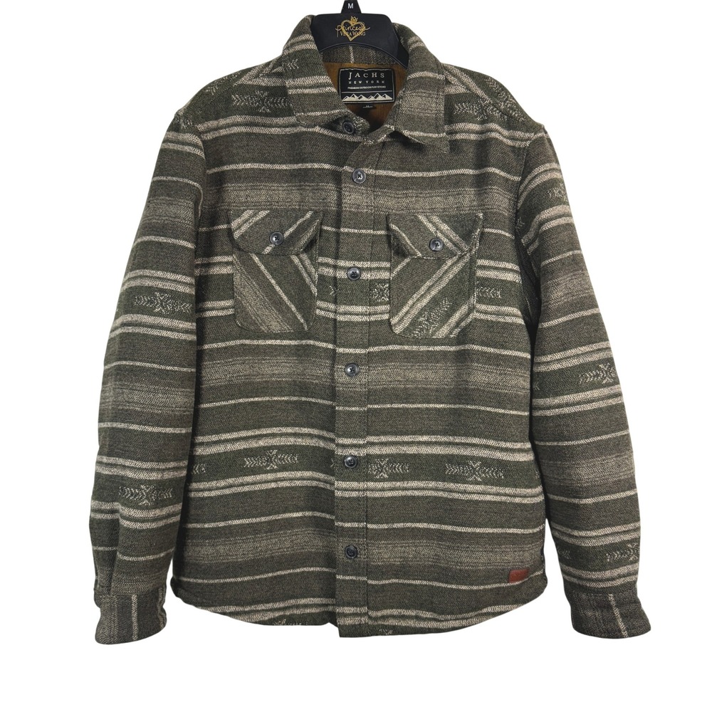 Vintage Style Southwestern Sherpa Lined Shacket Mens M Olive Green Aztec Jacket